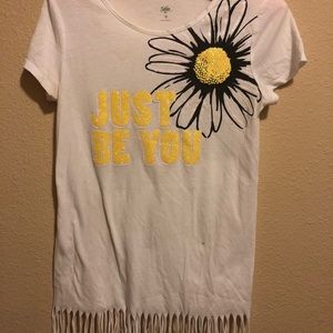 White tshirt vinyl lettering with glitter on print